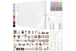 DazSpirit 80 Leere Seiten Fotoalbum zum Selbstgestalten, DIY Scrapbook Fotobuch zum Einkleben, mit 12 Marker & 7-Aufkleber, Gästebuch Ideal für Geburtstag Familie, Hochzeiten, Reisen, Weiß