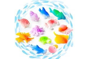 HOUT 12 PCS Sea Mochi Squishy Toys - Marine Life Mini Squishy Kawaii Fidget Party Toy Pack for Kids and Adults - Soft Squeezable Relieve Stress Squishy Party Bag Fillers for Girls & Boys