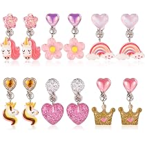 8 Paires De Boucles D'oreilles Clip Pour Filles - Cœurs, étoiles Et Fleurs Sans Perçage