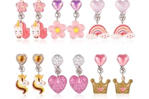 MIKOVIVI Lot de 6 Paires de Boucles d'Oreilles Pendantes Colorées à Clipser, Résine non Percées pour Princesse Accessoires de Bijoux de Princesse