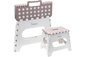Bisoo Tabouret Pliant - Marche Pied Enfant - Tabouret Pliable Portable en Plastique - Marche Pied Pliable pour Salle de Bains et Cuisine - Sûr et Pratique pour Filles & Garçons - 27 cm Moka