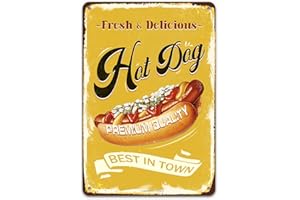 TARIKA Panneau en étain Hot Dogs - Hot Dogs Best in Town - Peinture rétro vintage en métal pour hot-dogs, camion, restaurant, maison, cuisine, bar, pub, boutique - 30,5 x 20,3 cm