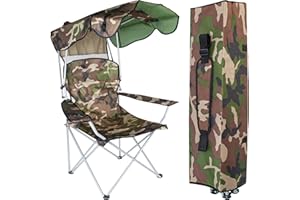 TRIZAND Chaise de pêche pliante avec accoudoirs, porte-gobelet, parasol jusqu'à 100 kg, pliable, dans sac de transport, motif camouflage