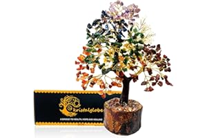 KRISTALGLOBE 7 Chakra Crystal tree, 500 crystal tree, Seven chakra stone tree, Seven chakra gemstone tree,Healing style stones