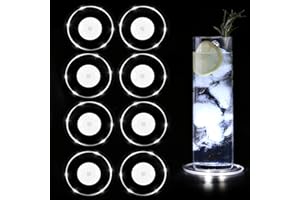 MEDOYOH 8er-Set Kühle Weiß LED Untersetzer für Getränke, ON/Off Wasserdicht Rund Untersetzer Acryl für Gläser Flaschen Partys Hochzeiten Bar Weihnachten Pub