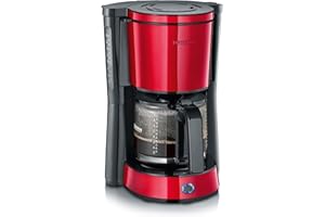 SEVERIN Cafetière Filtre "Type", 1 000W, 1,4L, Juqu'à 10 tasses, Porte-filtre amovible, Système anti-goutte, Noir/Rouge, KA 4817