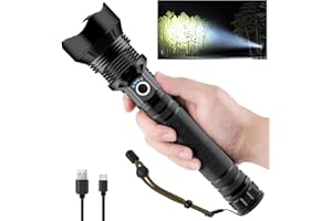 LOOYMNZ Lampe Torche LED Ultra Puissante,600000 Lumens Lampe de Poche Rechargeable USB Type-C, XHP70.2 Ajustable Zoomable Étanche Torche D'éclairage pour Camping Randonnée,et Urgences(10000 mAh Batterie)