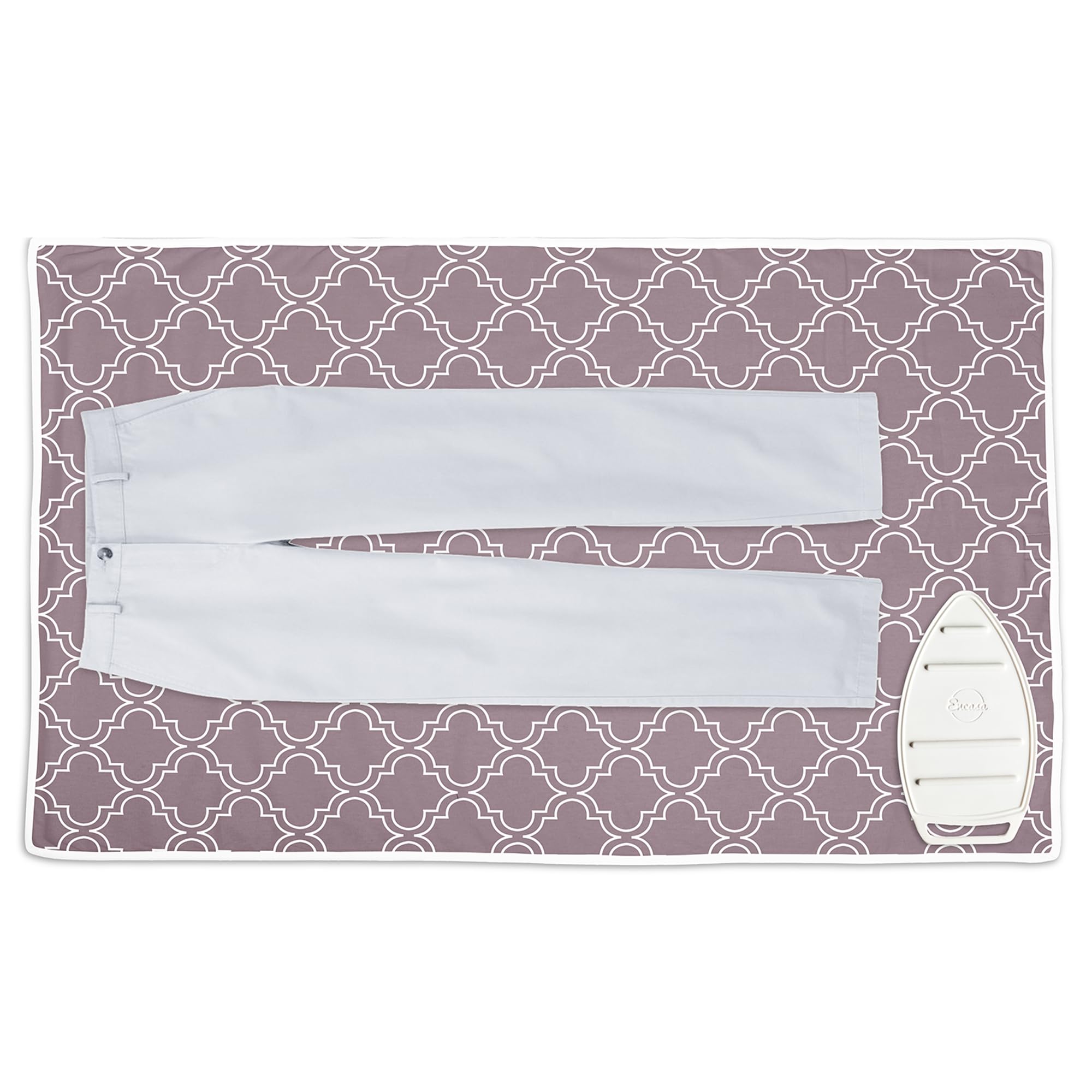 Encasa XO Ironing Mat (Large 120x70 cm) with 3mm Felt Padding, Silicone Iron Rest Protector, Steam Press on Table, Bed, Portable, Heat Reflective, Foldable, Washable, Printed - Mauve Tiles