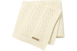 DovFanny Baby Blanket Cotton Cable Knitted Cellular Cozy Breathable Blanket for Baby Boy and Girls 90 x 70cm White
