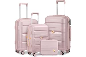 Sea choice Luggage Set 3 Piece with Vanity Case Pink Suitcase for Women Elegant Luggage Set Travel Suitcase with YKK Zipper TSA Lock 8 Wheels
