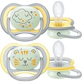 Philips Avent Ultra Air Night Pacifier, 18 Month+, 2&rsquo; Pack, Glowing in the Dark, Orthodontic Silicone, Wide Air Hole, Microwave