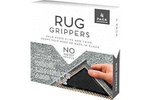 Thinking Rug Gripper For Carpet Corners Anti-Slip Rug Pads Reusable Rug Grip Pads Washable Carpet Stopper Tape Rug Grippers Sticker Hard Floors Wooden Laminate And Tile Marble Floor 4 Pack