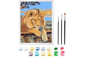 Zimrobin Malen Nach Zahlen ab 5 6 7 Jahre Mädchen und Junge, Malen Nach Zahlen für Kinder mit Rahmen 3 Pinsel und Acrylfarben, 18 X 24cm（Löwe auf der Savanne