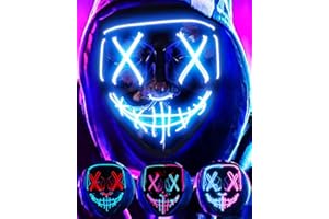 DWTECH LED Halloween Maske – beleuchtete Purge Maske mit LED-Masken EL-Draht gruselige Maske für Maskerade Cosplay beleuchtete Gesichtsmaske für Kinder Männer Frauen Halloween Festival Party