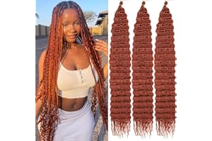 Kachanaa 30 Inch Ocean Wave Crochet Hair Synthetic Crochet Braiding Hair for Boho Box Braids 3 Pack Copper Red Pre-Separate Deep Wave Braiding Hair Extensions for Goddess Braids /350#