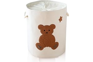 YFNHOME Grand Panier à Linge Panier Haut pour Vêtements Sales, Panier de Rangement pour Jouets, Panier à Linge Bébé 58L, Panier à Linge pour Couvertures, Panier à Linge pour Chambre d'Enfant, Ours