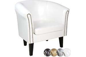 MIADOMODO® Poltrona Chesterfield-Imbottita, in Similpelle e Legno, Borchie Decorative in Rame, Set (1o2) e Colore a Scelta- Sedia, Poltrona da Salotto, Soggiorno, Club (Bianco, 1pz)