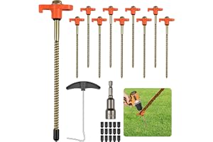 FICOFISE 12 st. tältpinnar, skruvbara tältpinnar med gänga 20,5 cm, jordspikar stabila, skruvbara heringe, campingtillbehör m