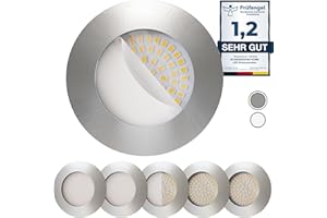 ‎SCANDINAVIAN HOME LYSEA Scandinavian home 6er Set LED Einbaustrahler 230V 4,5W Warmweiß 60mm - 70mm I Badezimmer geeignet I CRI 90 500lm 3000K 68mm I Edelstahl mit Milchglas I Spots Deckeneinbauleuchte I LED Spot flach