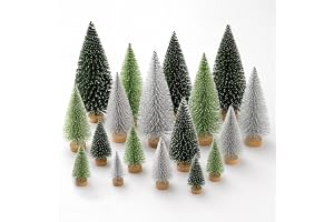 Snöig Mini julgran, miniatyr konstgjord julgran med träbas för bord, sovrum eller skyltfönster dekoration - 18 st
