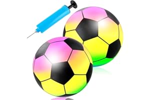YSFVNP 2 Pcs Inflatable Football, Kids Ball, 2 Pcs Rainbow Ball and 1 Pcs Added Hand Air Pump, Balls for Kids for Outdoor Garden Game Beach Soccer Ball Sports