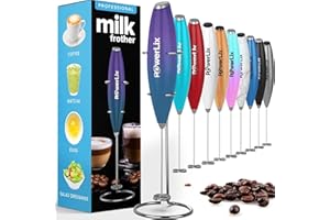 PowerLix Frullino Montalatte Elettrico Cappuccino - Schiumatore Latte con Supporto in Acciaio Inossidabile, 15-20s, Potente 19000rpm, Montalatte Manuale per Latte, Cappuccino, Caffè,viola turchese