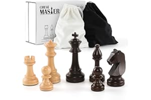 PUECROF Set di pezzi di scacchi in legno - 32 figure da torneo fatte a mano in legno naturale con re da 9,5 cm - Design lusso Staunton, include sacchetto per il trasporto (senza scacchiera)