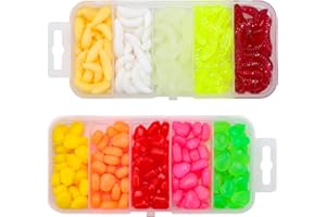 SKIWAX 250 pièces Silicone Leurre de Pêche en Plastique, Plastique Souple Ver de Terre Maïs Asticot Leurres de Pêche Appâts Souples Alose Leurres de Pêche Artificiels Réalistes Asticot