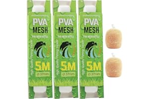 JETOP 3 PCS 37mm Wide PVA Mesh Carp Fishing 5M PVA Mesh Refill Carp Fishing Accessories Bait Bags Water Soluble Bag for Boilie Bait Precise Feeding
