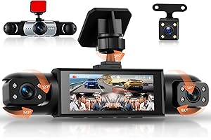 Rimoody FHD 4 Canali Dashcam Auto 360°, 4 Telecamera HD 1080P Anteriore e Posteriore Sinistra Destra, 3.16 Pollici Schermo IPS Dash Cam con Visione Notturna 8 IR/Loop Video/24H Parcheggio Monitor