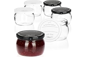 com-four® 6X Vasetti per conserva con Coperchio a Vite Homemade with Love in Bianco e Nero - TO Ø 82 mm - Fino a ca. 260 ml - barattoli marmellata