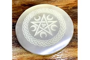crystalmiracle 3" Selenite Round Etched Charging Reiki Plate Crystal Healing Wellness Gift Handcrafted Positive Energy