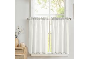 TOPICK Zazdrostka, firanka bistro, ze wzorem waflowym, gruba, prywatna, na małe okna, do kuchni, salonu, domu wiejskiego, zestaw 2 sztuk, 90 x 60 cm (wys. x szer.), beżowa