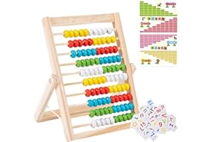 Sinirttou Rechenschieber Rechenrahmen mit 100 bunten Perlen, Zählen und Berechnen Holz Abakus mit Digitale Karten,Rechenhilfe für Kinder ab 3+,Lernspielzeug,pädagogische Spielzeug Montessori Spielzeug