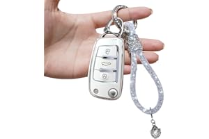 Yumzeco 3 Tasten Silicone TPU Autoschlüssel Hülle Cover mit glänzendem Diamant Schlüsselband, Kompatibel mit Audi A1 A3 A4 A5 A6 Q3 Q5 Q7 S3 S4 RS5 RS6 TT, Auto Keyless Smartkey Schutzhülle-Weiß
