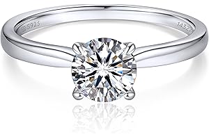 MomentWish Anelli donna, 1Carato Moissanite Diamante Anello Solitario argento 925, Anello Donna Fidanzamento, Anelli con Certificato Gra Dimensione47