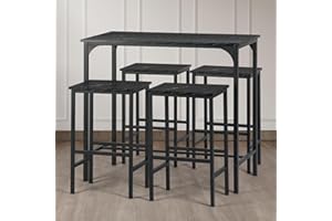 anrekl Juego de mesa de bar con taburetes de bar, mesa de comedor con 4 sillas, mostrador de cocina, barra de bar, bar para cocina, salón, comedor, pub, diseño de mármol negro