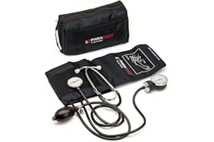 Manual Blood Pressure Cuff by Paramed – Professional Aneroid Sphygmomanometer with Carrying Case – Adult Sized Cuff – BP Monitor Set with Stethoscope (Black)