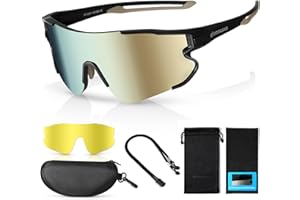 Odoland Polarized Cycling Glasses, Sports Sunglasses UV 400 with Replaceable Night Vision Lenses for Bike, Fishing, Running, Men, Women and Youth