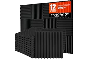 Saiqiang Confezione da 12 pannelli in schiuma acustica, pannelli acustici, pannelli acustici, pannelli fonoassorbenti, pannelli in schiuma ad alta densità, 30 x 30 x 2,5 cm