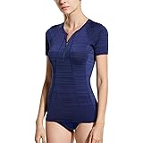 Overdose Tankini Oberteile Damen Sommer V-Ausschnitt Rei/&szlig;verschluss Sonnenschutz UV Surf Tops Kurzarm Badeshirt Strandkleidung Bademode Bikinioberteile