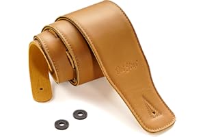 Dat Strap Leather Guitar Strap | Light Brown | for Electric, Acoustic, Bass, and Classical Guitar | 3 Inches Wide | Padded for Extra Comfort | Includes 2 FREE silicon Strap Locks