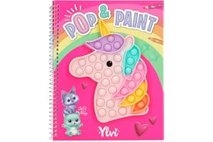 Depesche 13755 Ylvi Pop & Paint – målarbok med färgglad enhörning plopper-leksak och 36 färgbilder för att designa och dekorera