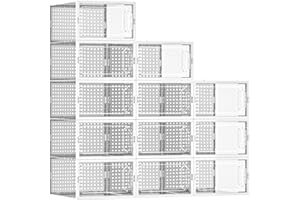MYHMCT Shoe Storage Box, 12 pcs Shoe Boxes clear stackable Shoe Storage Organiser Containers space saver with Lids shoe storage cabinet for Entryway Closet Women/Men, Fit up to UK 9.5 (White)