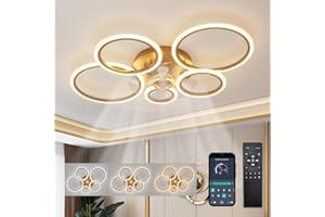 ycwdcz Plafonnier Ventilateur de Plafond LED, Rond Luminaire Plafonnier Ventilateur Silencieux, Dimmable, 6 vitesses, Moteur DC, Mode Eté/Hiver, Lampe Ventilateur Plafond Chambre, Or