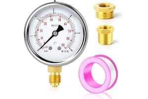 ERGAOBOY 0-6 bar/0-90 psi rostfritt stål 1/4" BSP 2,5" FACE DIAL vätskefylld tryckmätare, monterad botten med 3/8" x 1/4" och