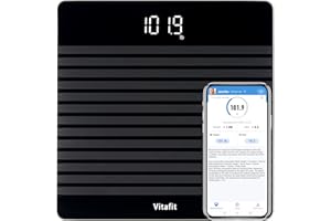 Vitafit Bascula de Baño Digital, Balanza Bluetooth Inteligente con App, Bascula Electrónica Monitores con de Peso y IMC, Plataforma Antideslizante, Negro