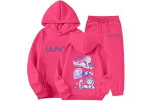 BCFSITNBH Huntrix Tracksuit Girls 2 Piece Outfit Vintage Y2k Hoodie Anime Pullover Sweatshirts and Loose Sweatpants Bottom Two-piece Set