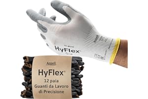 Ansell HyFlex 11-800 Guanti da Lavoro Professionali, Rivestimento in Nitrile Resistente all'Abrasione, Protezione Professionale per Usi Generali e Meccanici, Bianco, Taglia M (12 Paia)