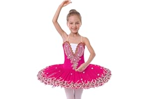 IBAKOM Enfant Filles Robe Ballet Bretelles Spaghetti Danse Déguisement lac des cygnes Dentelle Perlée Camisole Justaucorps Tutu Patinage Artistique Danse Ballerine Tenue